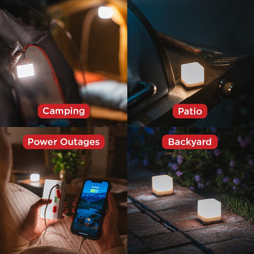 luminaid trio solar cube lanterns showing cool to warm modes for ambiance.