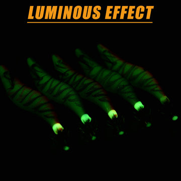 Luminous squid jig hook lure in red color with glow tail
