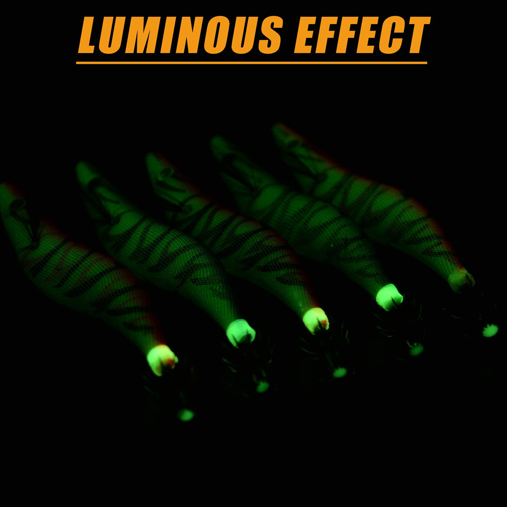 Luminous squid jig hook lure in red color with glow tail