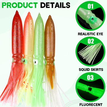 Soft PVC squid skirt close-up with realistic eye detail