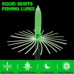 Glow-in-the-dark squid skirts in green and pink