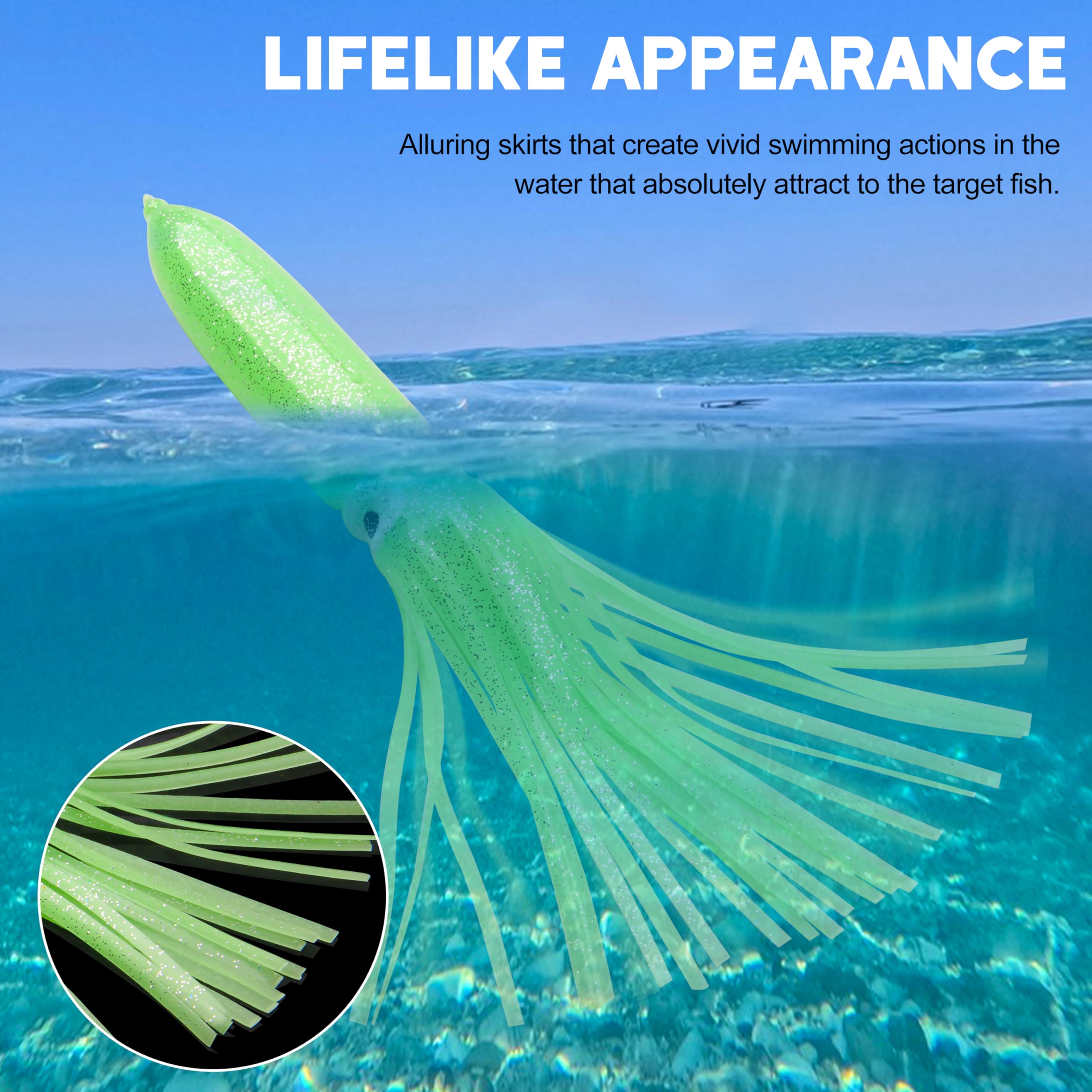 Four color options for octopus lures, 11.8 inches