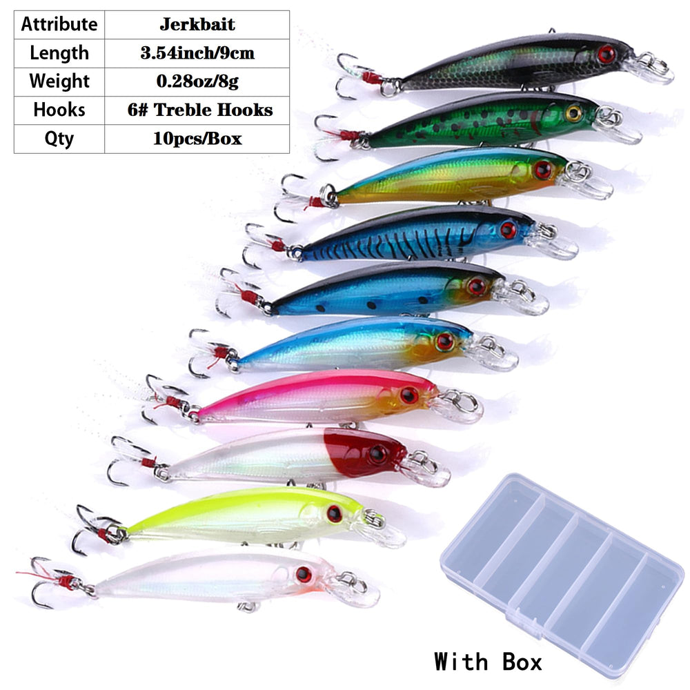 Lumista jerkbait showing bright colors and treble hooks for strong bites.