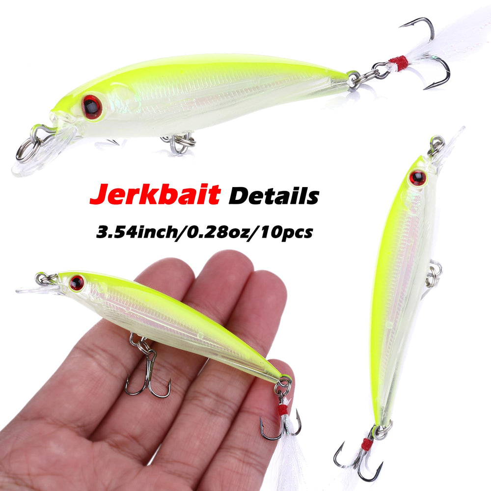 Lumista jerkbait with lead block enabling longer casts and audible swim sounds.