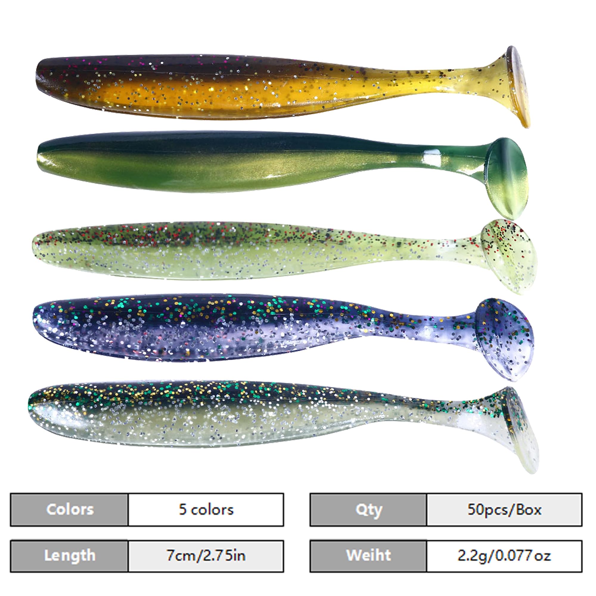 Lumista soft plastic lures close-up with bright luster and sequins