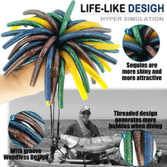 Lumista Wacky Worms salt-infused PVC withstands saltwater, promoting durability across rivers and coastlines.