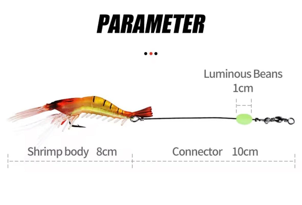 Tackle box with Lumobait Glow Shrimp Lures