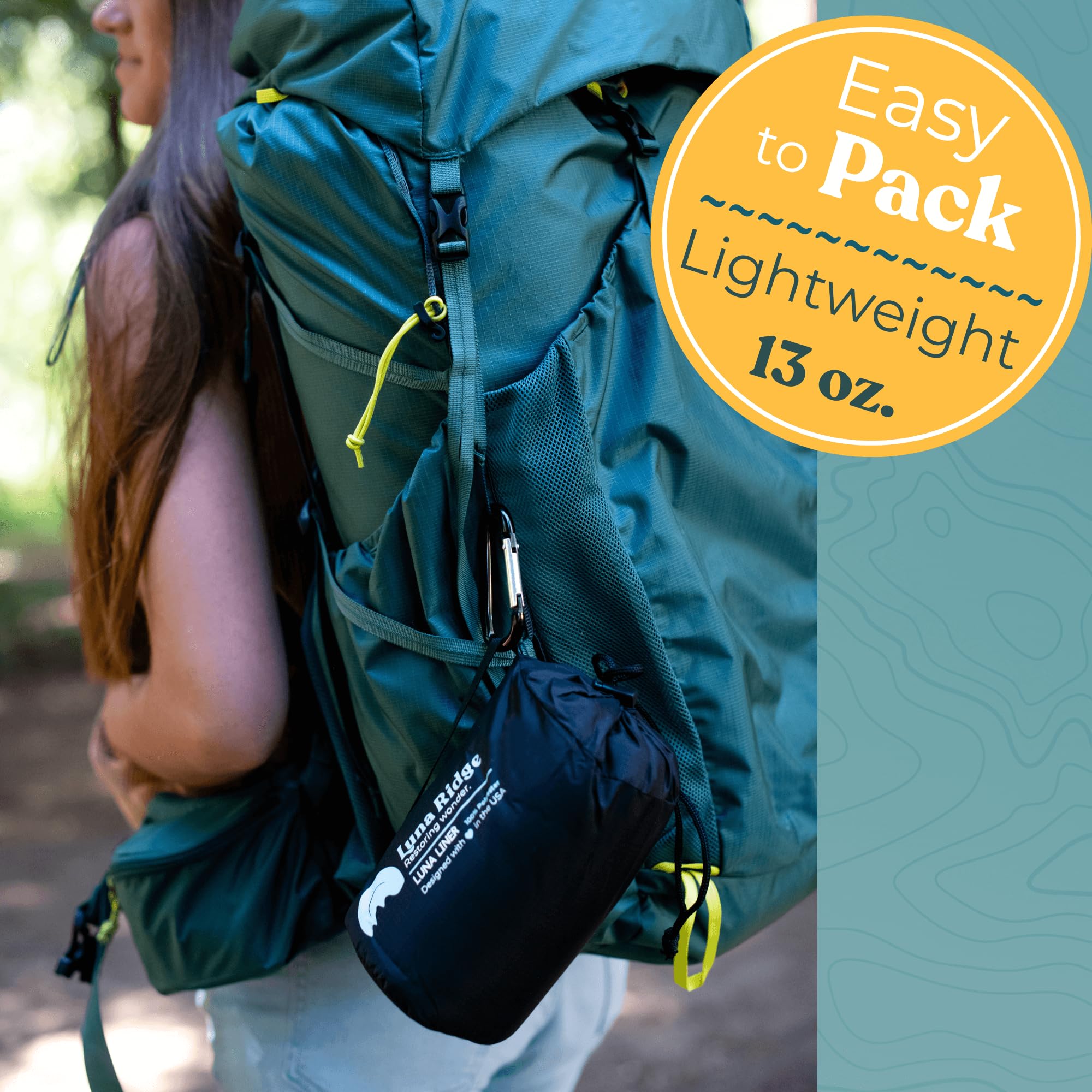 Luna Ridge sleeping bag liner breathable knit highlights temperature-friendly comfort.