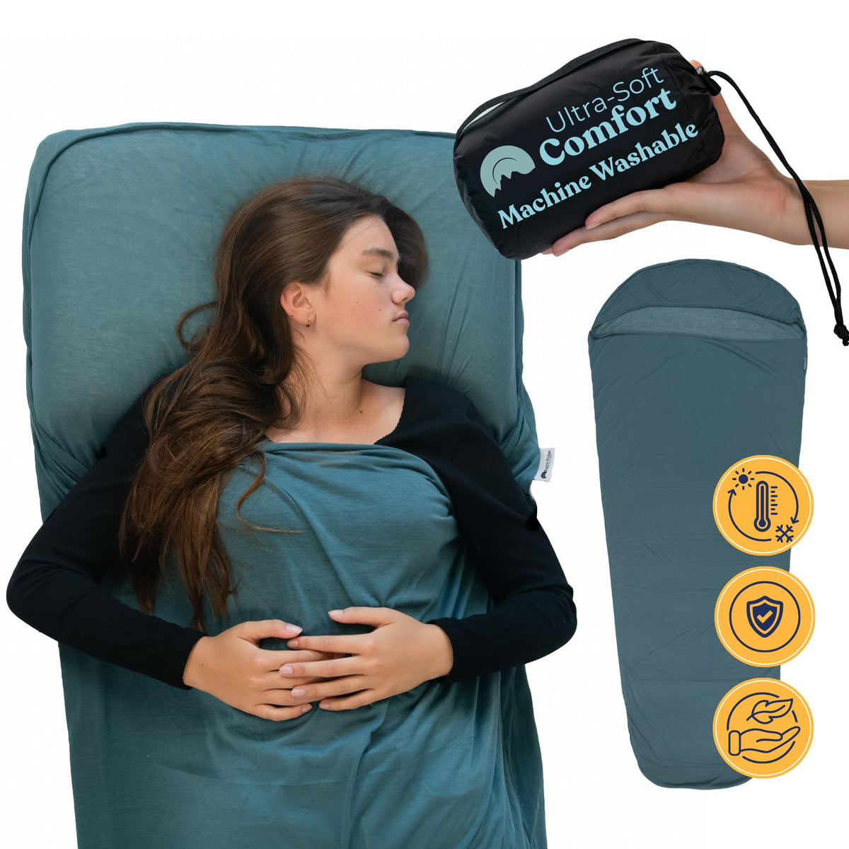 Luna Ridge sleeping bag liner fabric closeup highlights ultra-soft polyester knit for cozy nights.
