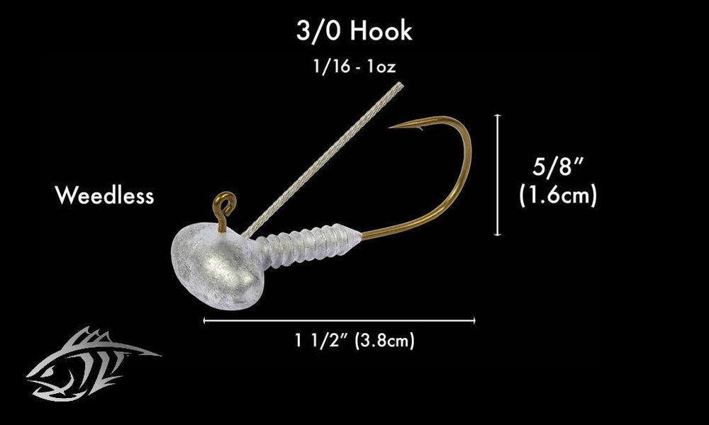 Lunker City jig head with twin cable guard protecting the hook in structure.