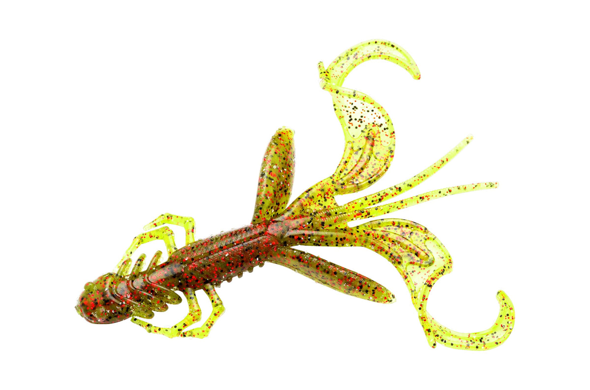 Lunker City Ozmo salted creature bait in watermelon red flake, 5-inch size for bass fishing