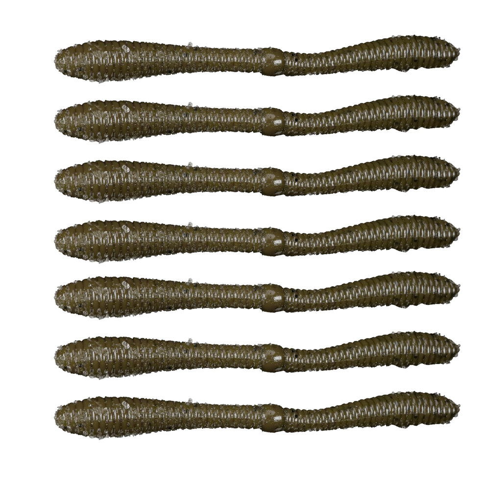 Lunker City Spanky Worm 5" center-flex design showing mid-hook action for bass.