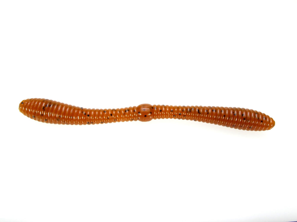 Lunker City Spanky Worm peanut butter pumpkin seed color adds contrast in water.