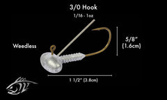 Lunker City Standard Pro 1oz Jig Head with needle-point 3/0 hook for finesse.