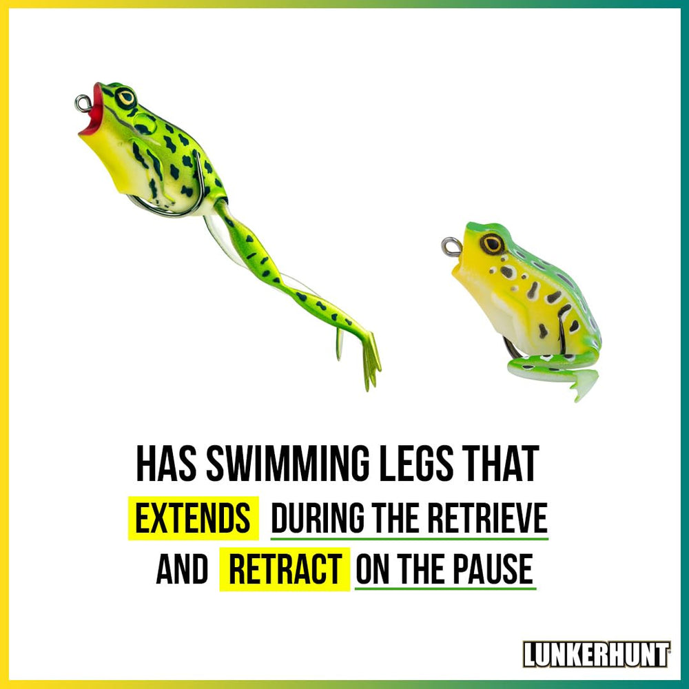 Lunkerhunt 2-25-inch frog emphasizes compact size for versatile retrieves.