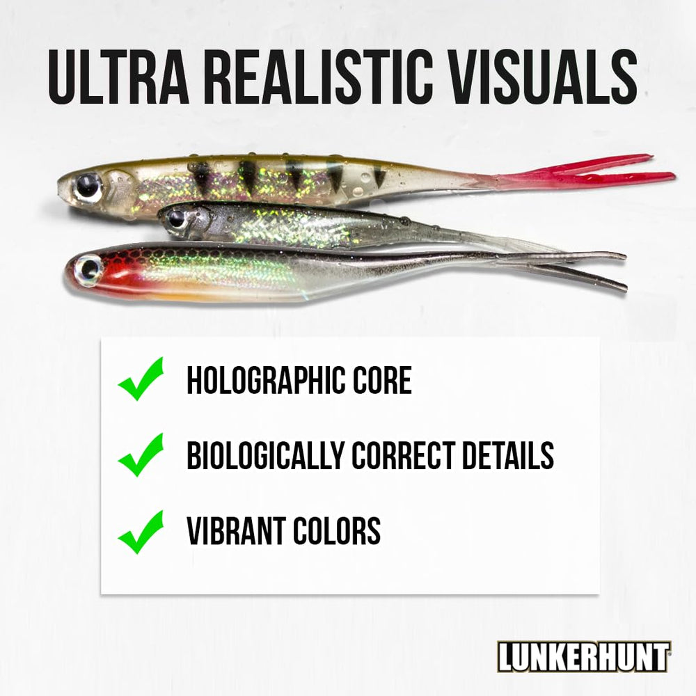 Lunkerhunt Bento split-tail action during retrieval creates fluttering motion