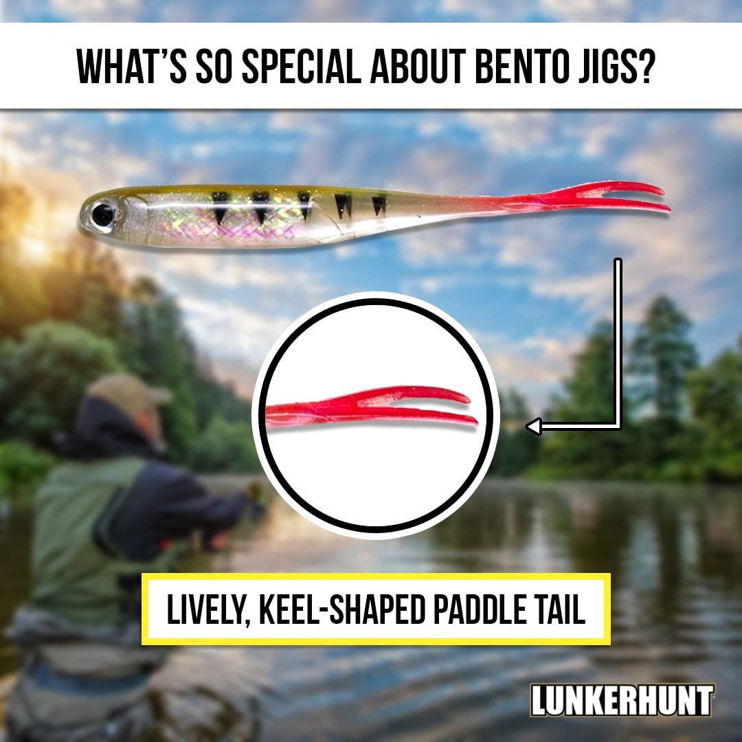 Lunkerhunt Bento perch-color lure ideal for freshwater bass fishing.