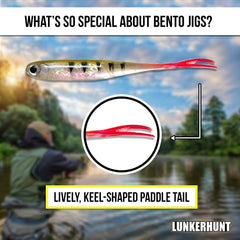 Lunkerhunt Bento perch-color lure ideal for freshwater bass fishing.