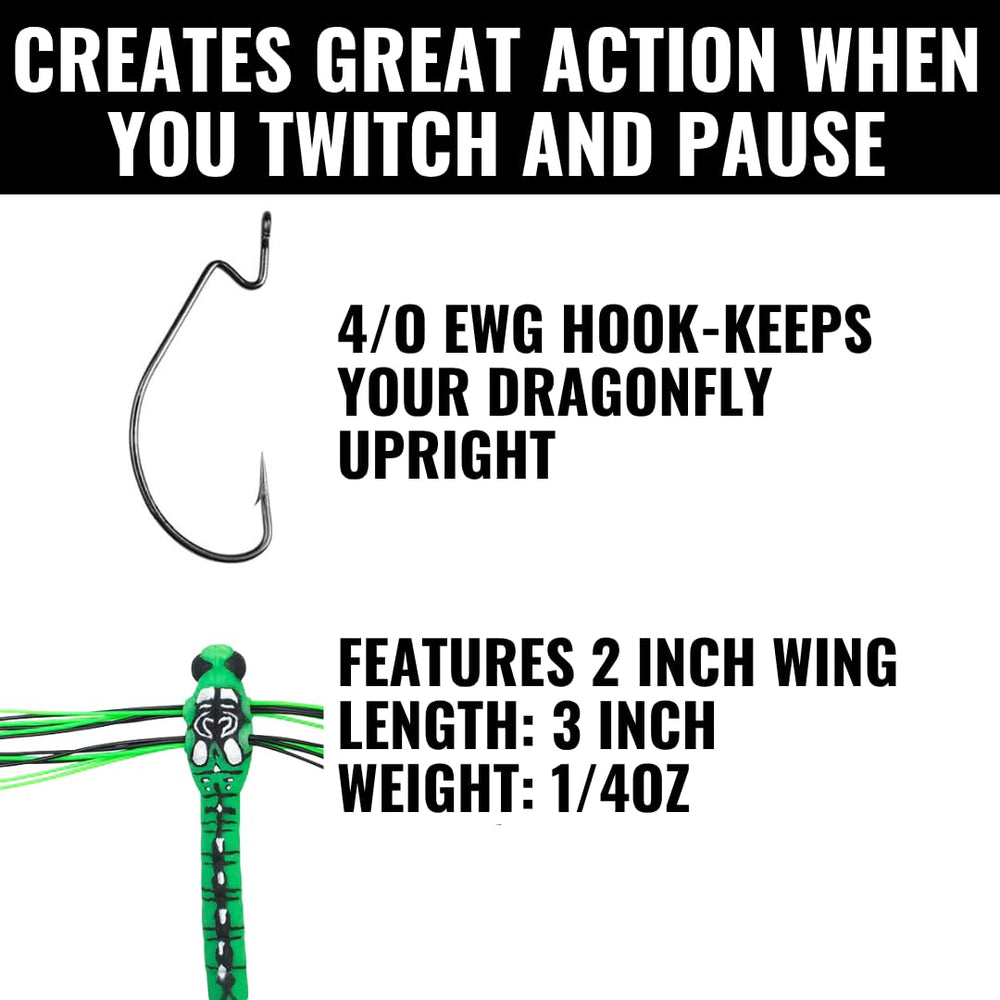 Lunkerhunt Dragonfly Lure is 3 inches long for versatile setups.