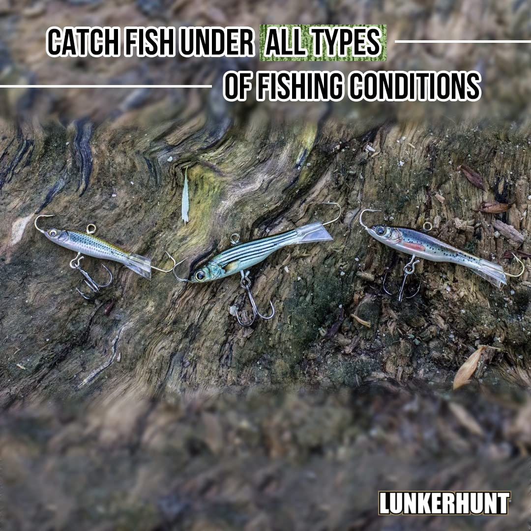 LUNKERHUNT fast-sinking ice jig designed for quick depth reach and control.