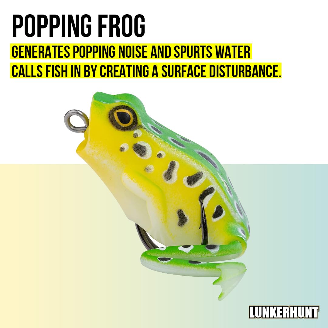 Lunkerhunt frog legs extend-retract shows lifelike motion to entice nearby bass.