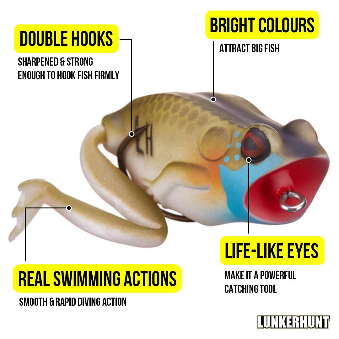 Lunkerhunt Frog Lure 0.5 oz weight enables precise casts and versatile topwater presentations.