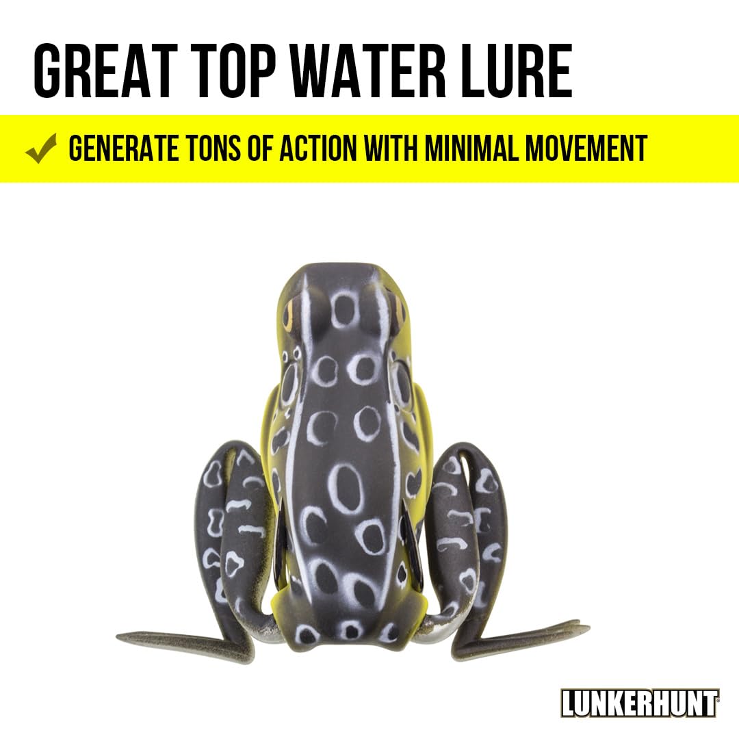 Lunkerhunt frog lure legs extend during retrieve for realistic movement.