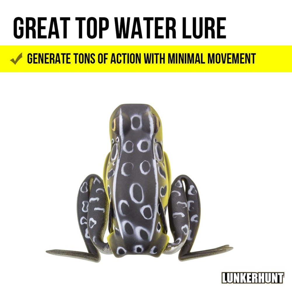 Lunkerhunt frog lure legs extend during retrieve for realistic movement.