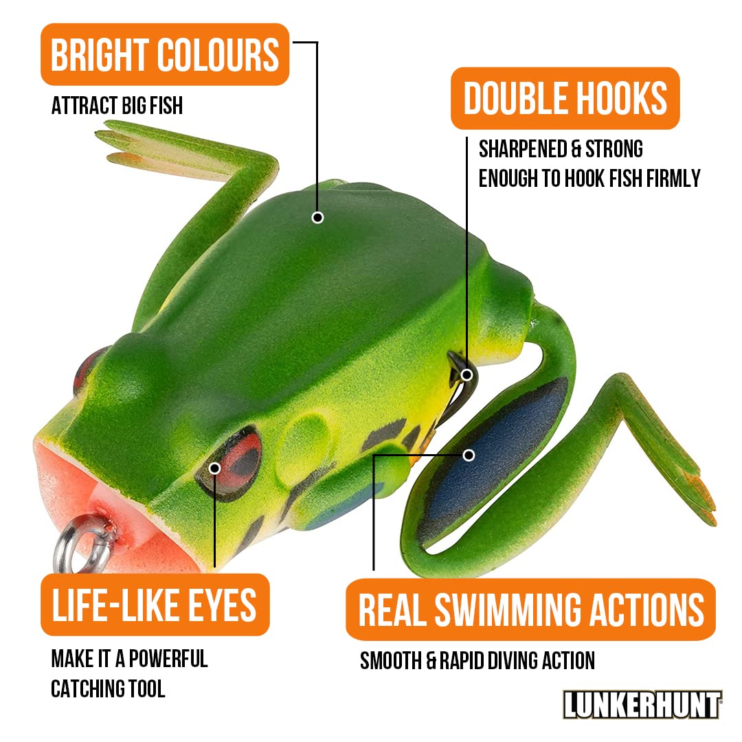 Lunkerhunt frog lure weighs 1/4 oz for easy casting.