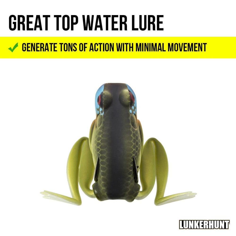 Lunkerhunt Frog Lure weedless design saves snag-free casts through weeds and pads.