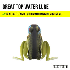 Lunkerhunt Frog Lure weedless design saves snag-free casts through weeds and pads.