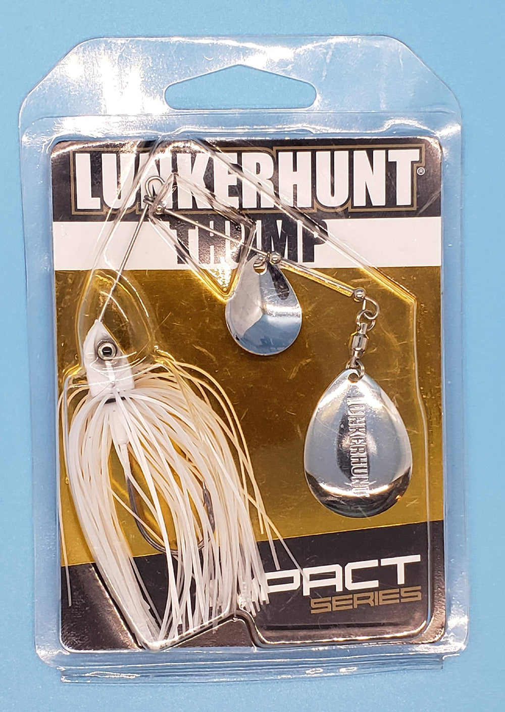 Lunkerhunt Impact Ignite Ghost spinnerbait silicone skirt adds pulsating action.