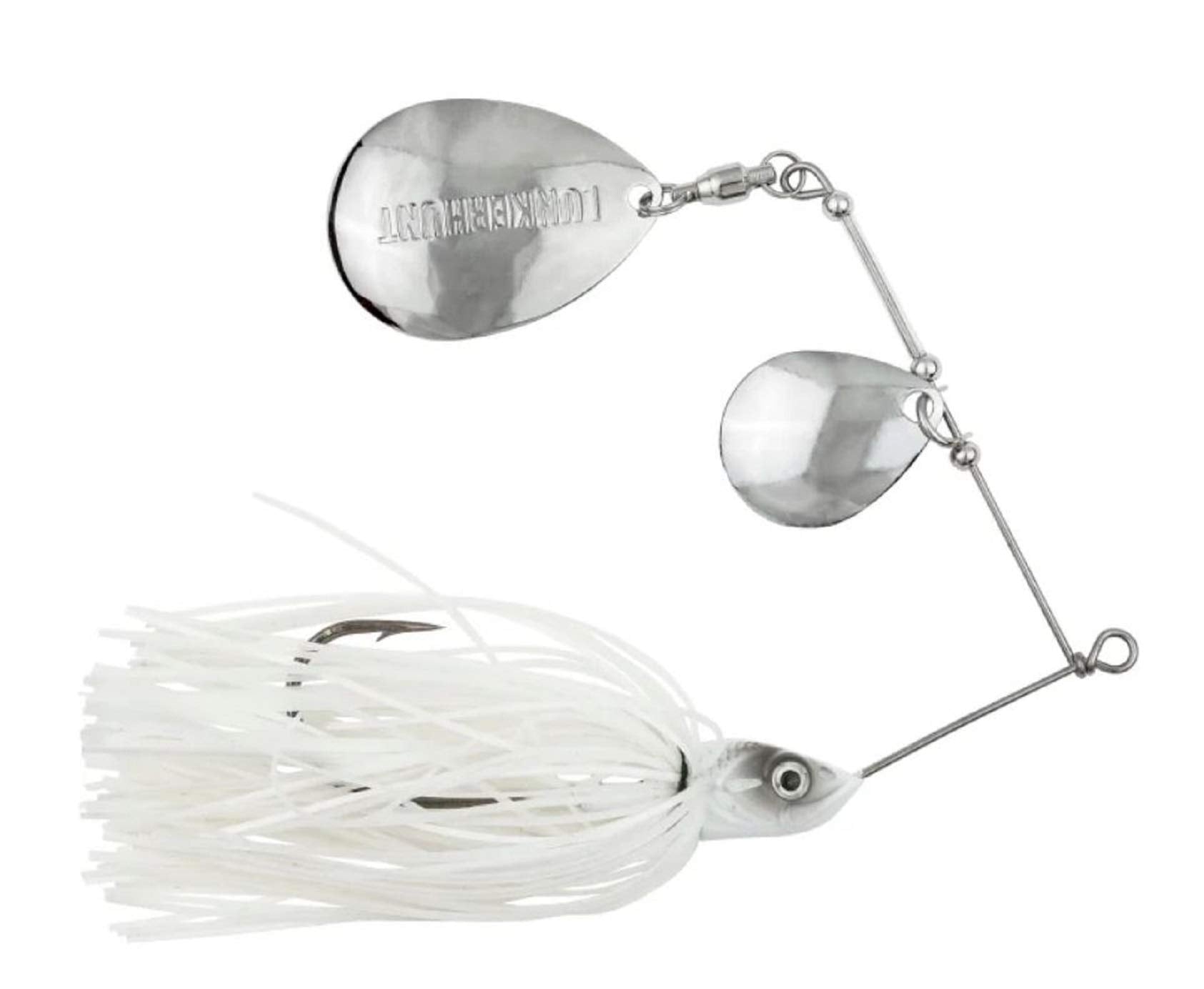 Lunkerhunt Impact Ignite Ghost spinnerbait with willow leaf blades for strong underwater vibration.