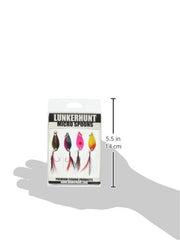 Lunkerhunt Micro Spoon close-up shows feathered treble hooks and versatile saltwater use.