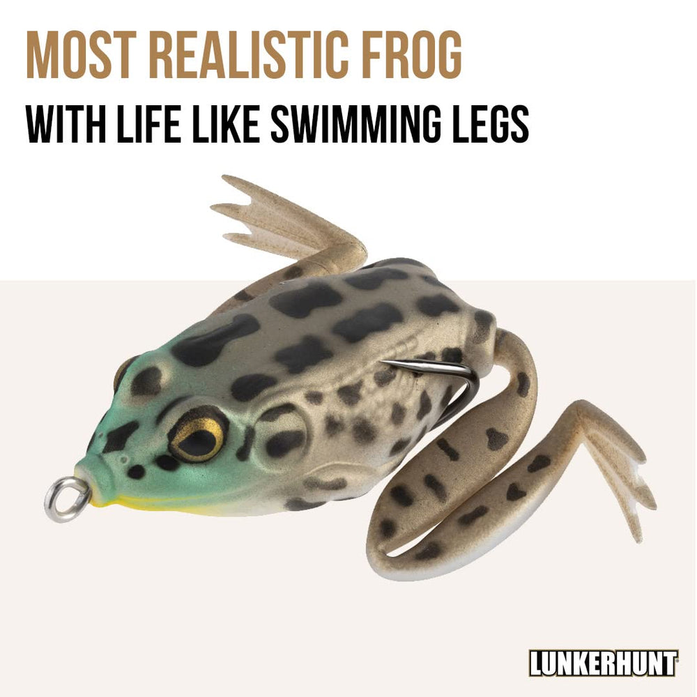 Lunkerhunt Pocket Frog lure swimming legs extend during retrieve for lifelike motion.