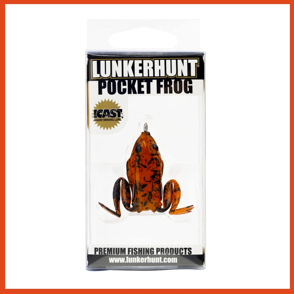 Lunkerhunt Pocket Frog packaging shows quick setup and ready-to-use lure.