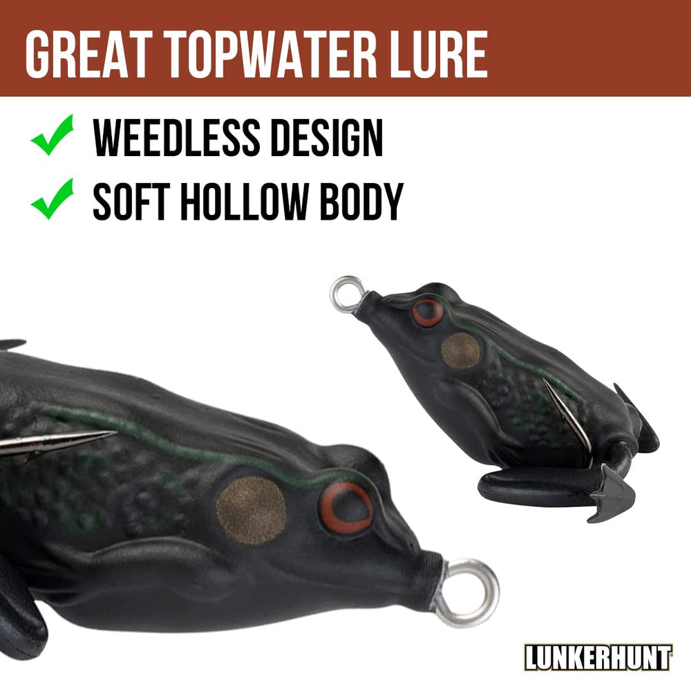 Lunkerhunt Pocket Frog pause action with retracting legs for believable frog behavior.