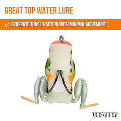 Weedless design on the Lunkerhunt frog lure for vegetation.