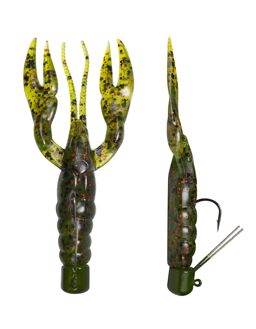 Lunkerhunt Finesse Craw Watermelon Red in water showing lifelike crawfish movement for enticing strikes.