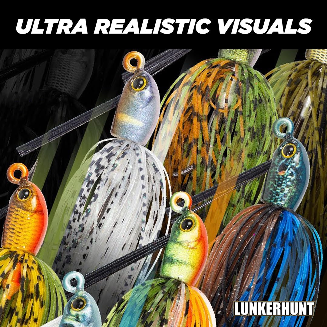 Lunkerhunt skirted swim jig holographic color option enhances flash underwater.