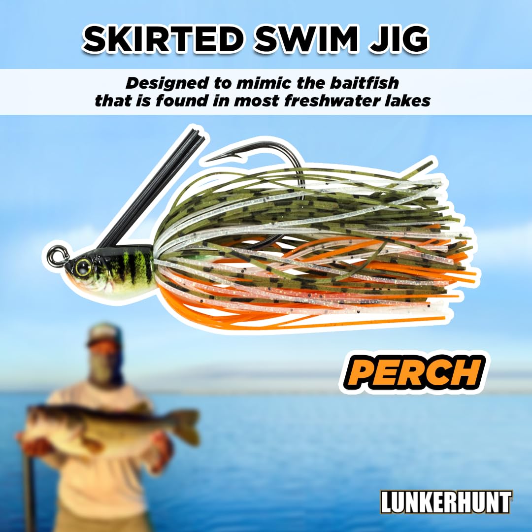 Lunkerhunt perch vibrant colors closeup highlights realistic pattern for attracting fish.
