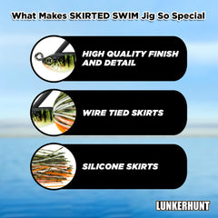 Lunkerhunt skirted swim jig silicone skirts closeup demonstrates lifelike movement in water.