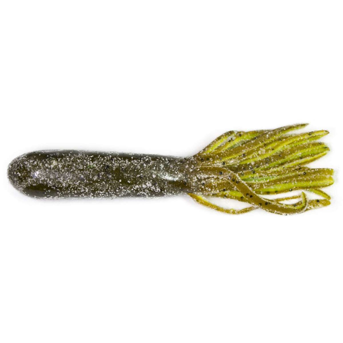 Lunkerhunt Spicy Revealer Tube in Bull Frog color with pulsating skirt attracts bass