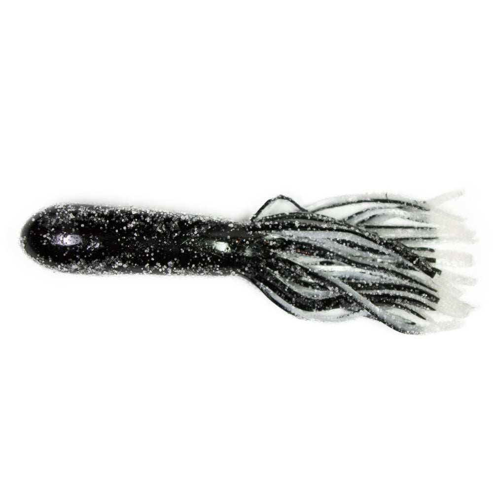 Lunkerhunt Spicy Revealer Tube in Tuxedo color attracts freshwater bass and walleye