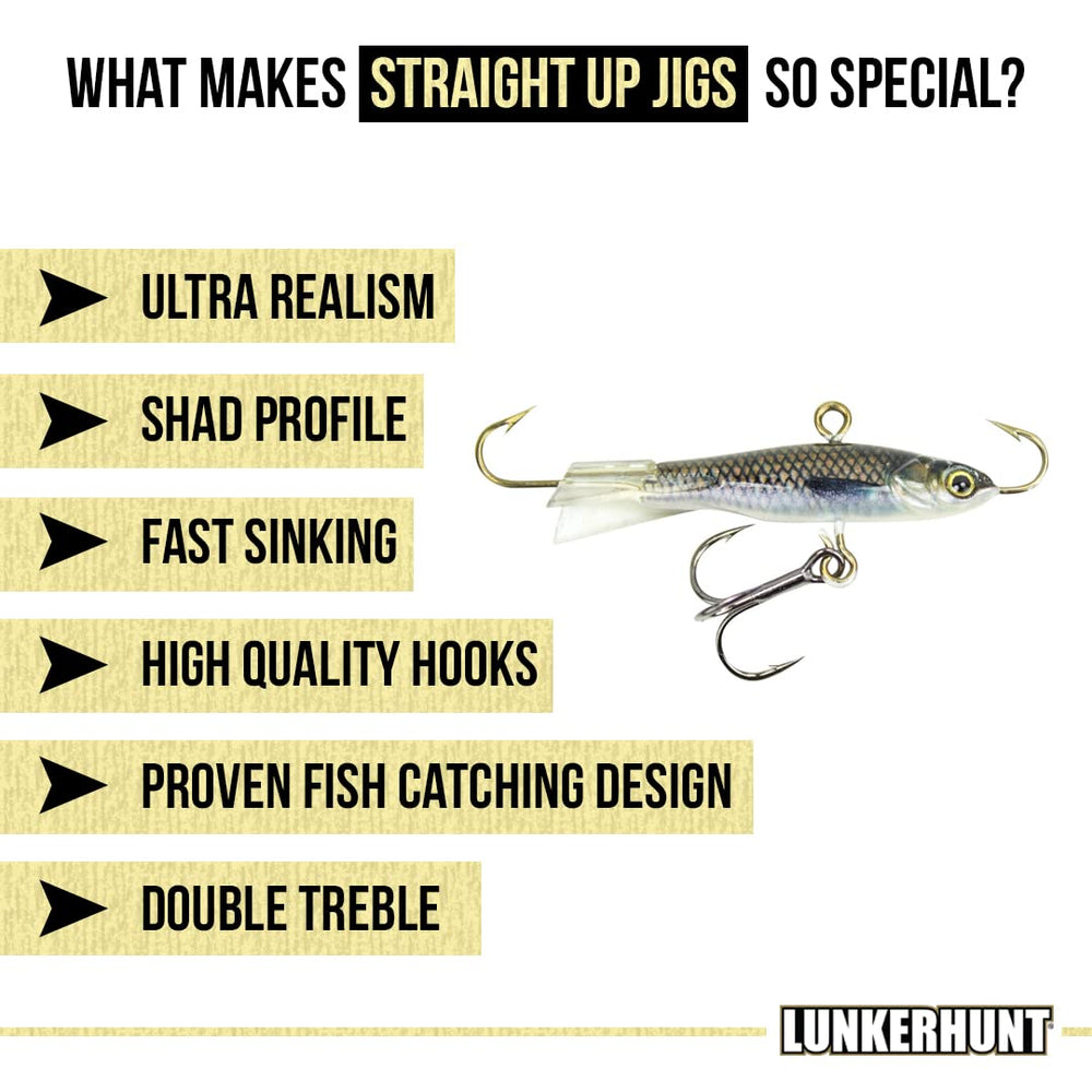 Lunkerhunt Straight Up Jig for ice fishing setup.