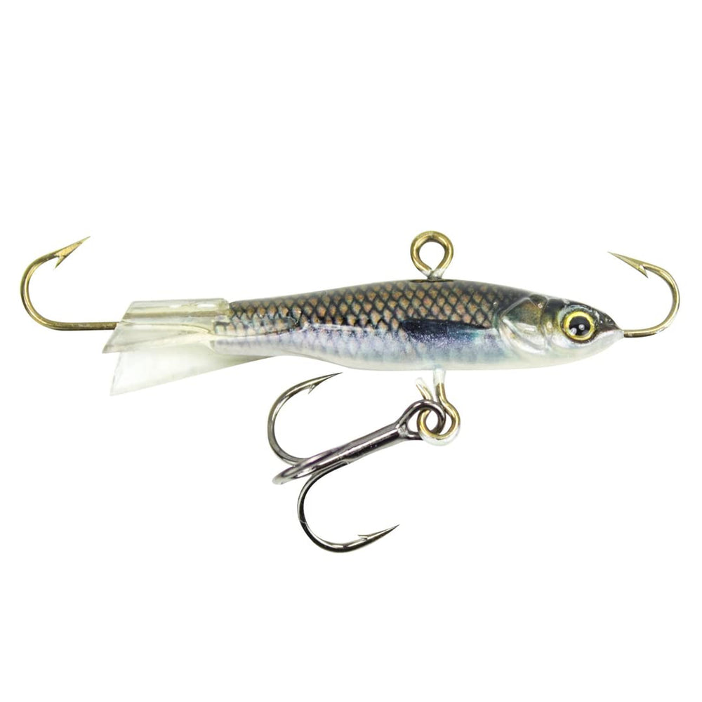 Lunkerhunt Straight Up Jig with smelt pattern enhances bass realism.