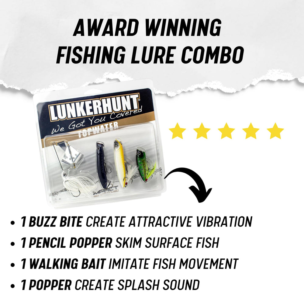 Lunkerhunt Impact Commotion pencil popper simulating wounded baitfish on surface.