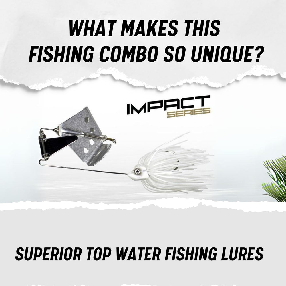 Lunkerhunt topwater kit display with four varied lures for versatility.