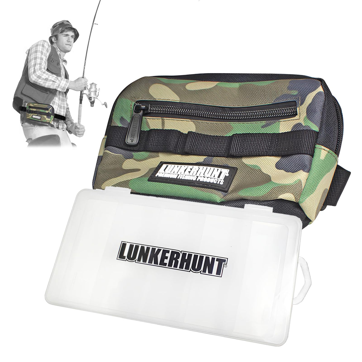 Lunkerhunt waist bag showing easy lure access for faster setups.