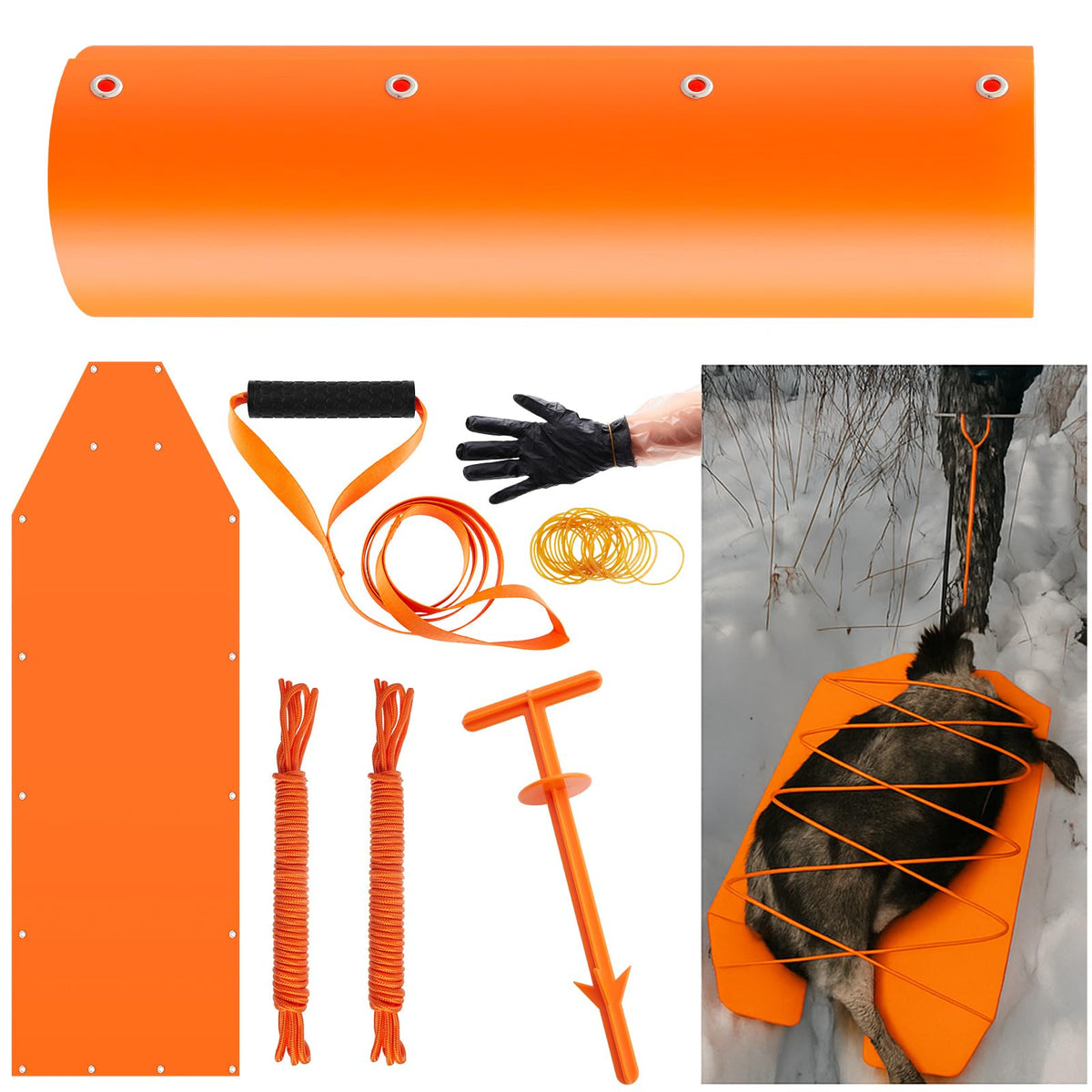 Lunmon deer drag sled full kit showing complete setup for efficient field hauling.